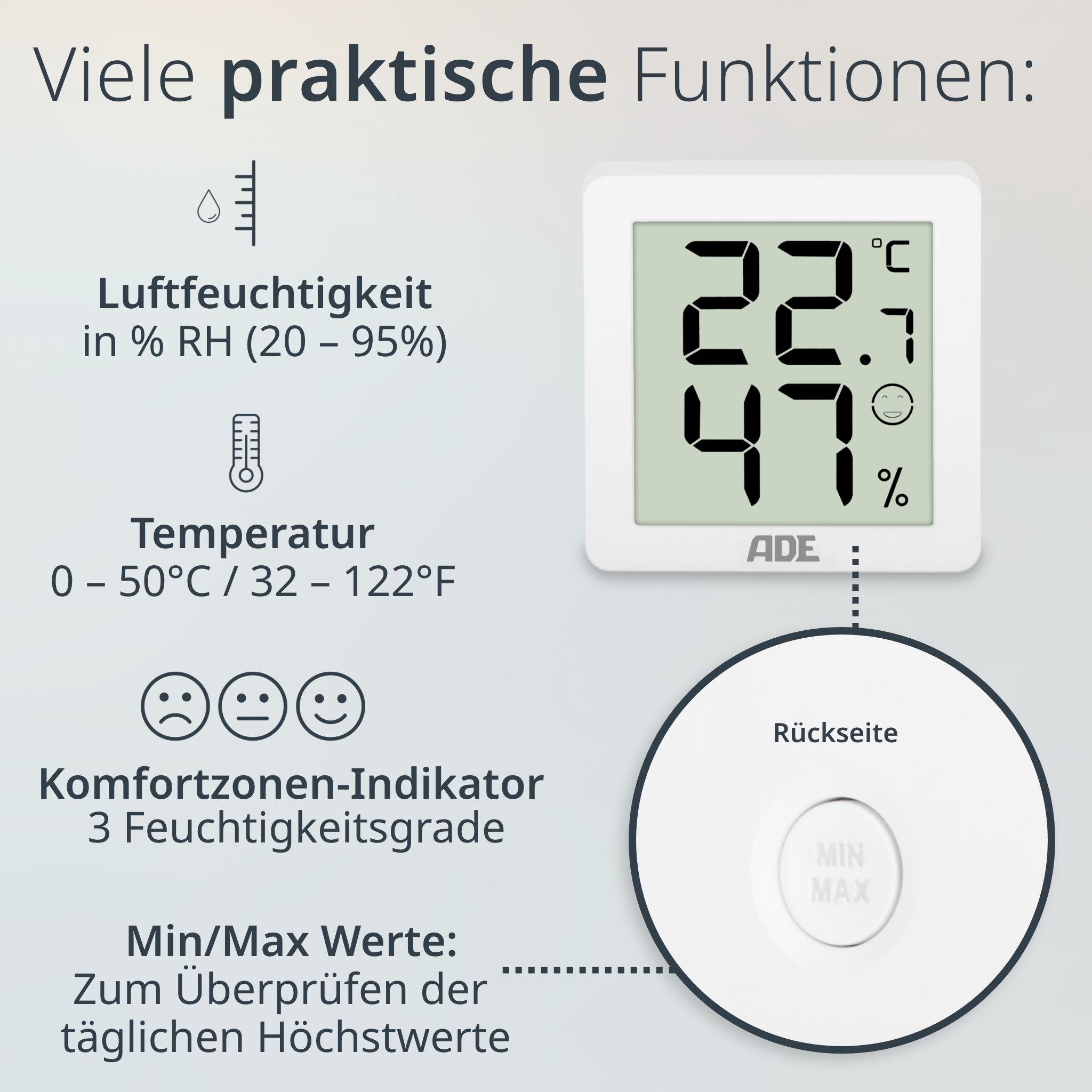 Hygrometer 3er Pack, mit Temperaturanzeige