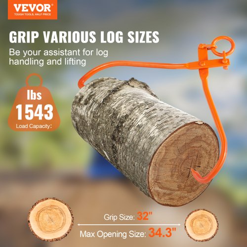 VEVOR Holzrückezange, 32 Zoll, 2-Klauen-Holzhebezange, robust, 1543 lbs