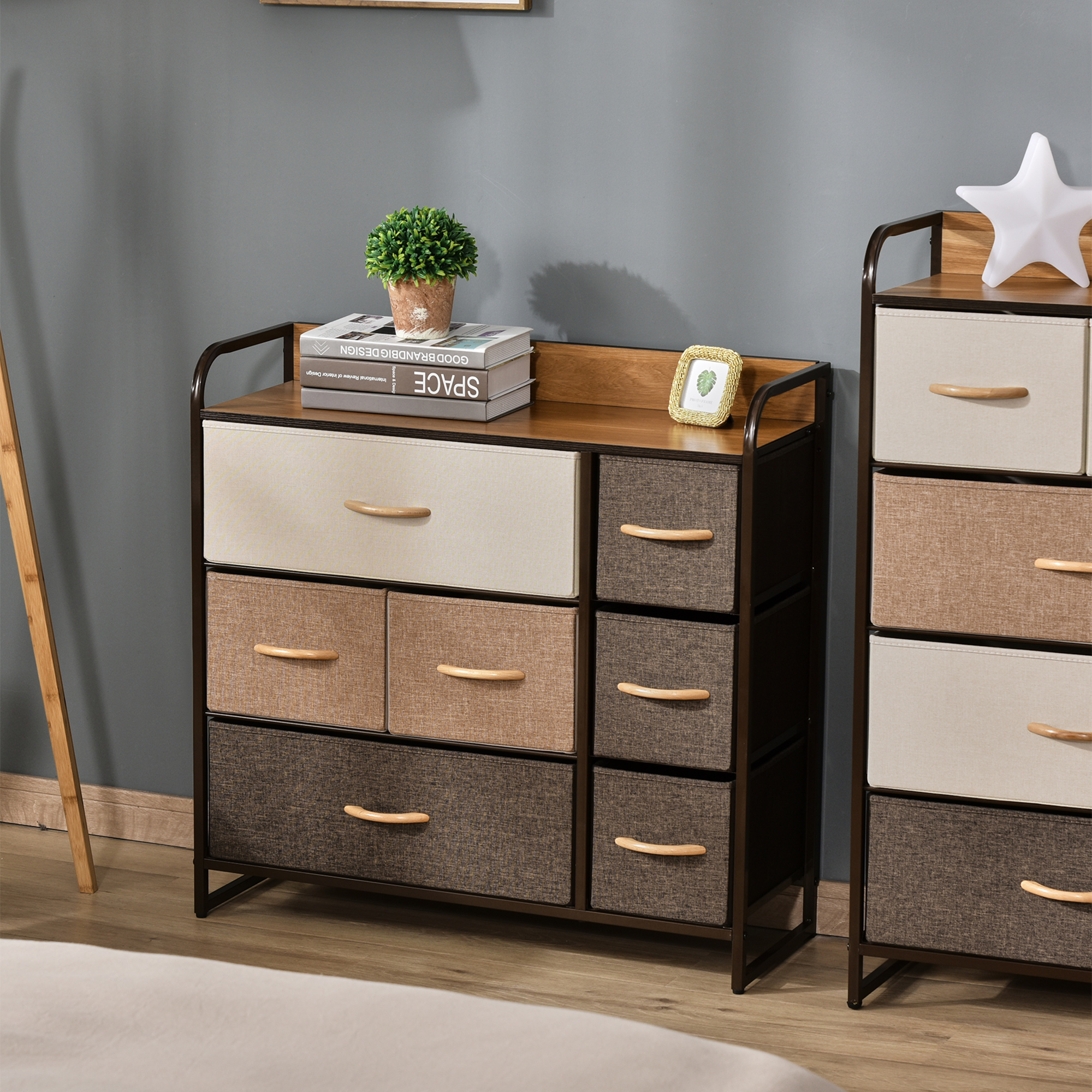 HOMCOM Kommode 7 Schubladen Aufbewahrungsmöbel Stoffklappschublade - schwarzes Stahlgestell - 80L x 29B x 78,5H cm, multicolor