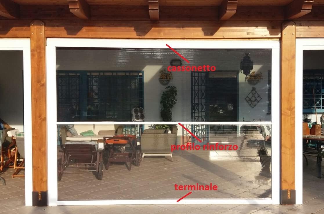 Airtight Veranda Curtain with Box and 12 cm Guide Rails - with Reinforced Profiles. Made in Italy