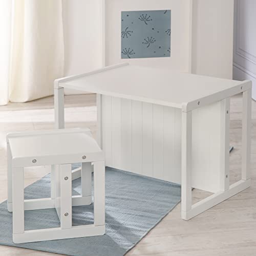 roba Set Tavolo   Sgabello per Bambini   Convertibile in Panca   Stile Country – Mobili per Bambini – 3 Altezze – Multifunzionale   Legno Laccato Bianco : Casa e cucina