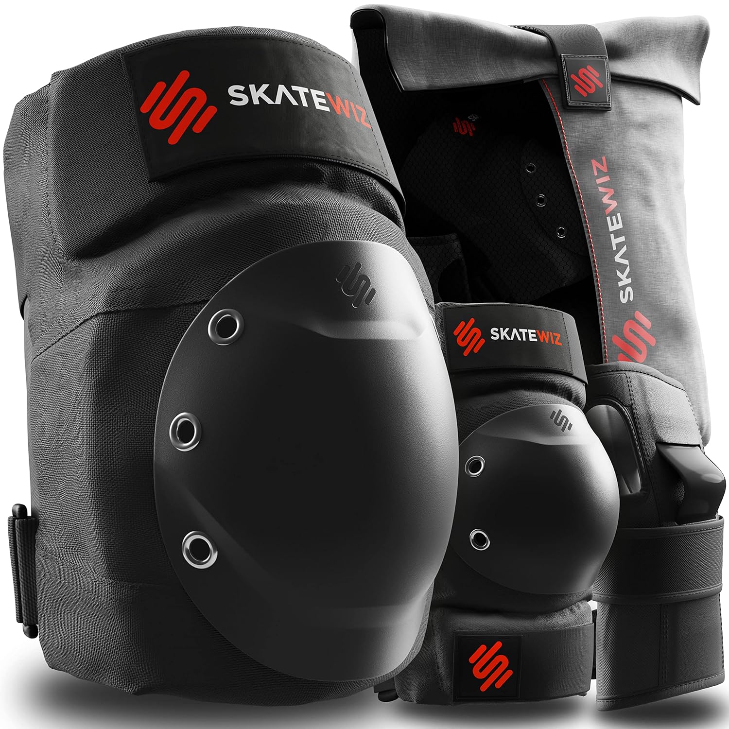 SKATEWIZ Polsiere Pattinaggio Adulto - Linea, Skateboard, BMX, Monopattino, Pattini a Rotelle - Protezioni Pattini - Protezioni Skateboard Adulto - SHIELD Taglia M/L Nero