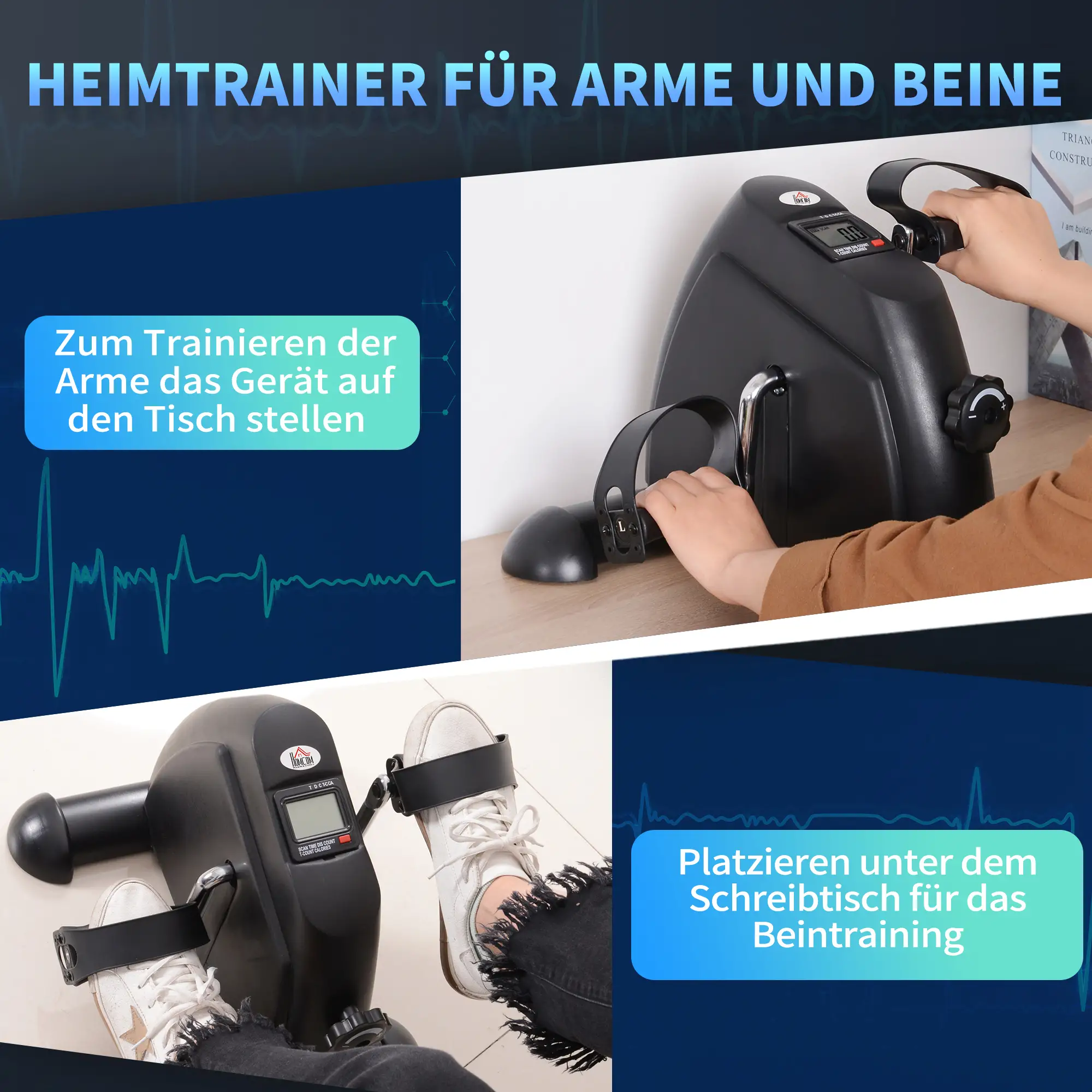 HOMCOM Mini Biketrainer met LCD-display, verstelbare weerstand