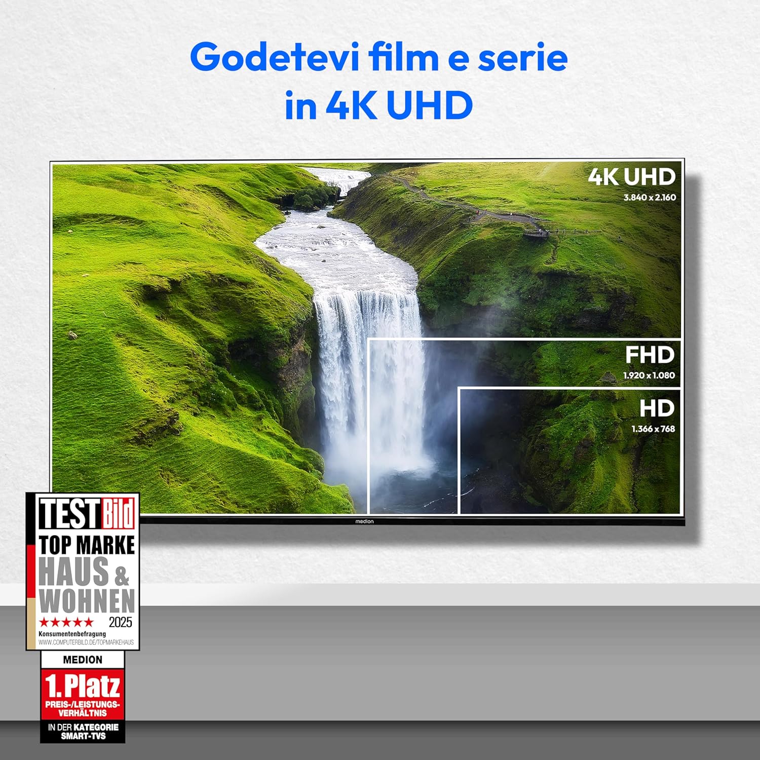 MEDION 125,7 cm (50 pollici) TV Ultra HD (Smart-TV, HDR10, VIDAA Store, Netflix, Prime Video, Disney+, DAZN, Paramount+, HbbTV, PVR, Bluetooth), MD 850200