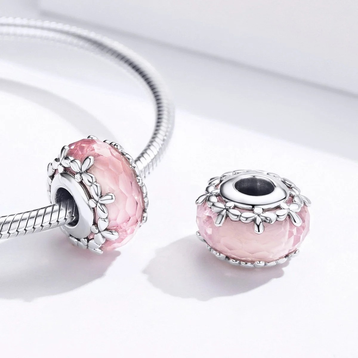 Strieborný prívesok S925 Strieborný s Ružovým Murano Sklom – Eurocharms