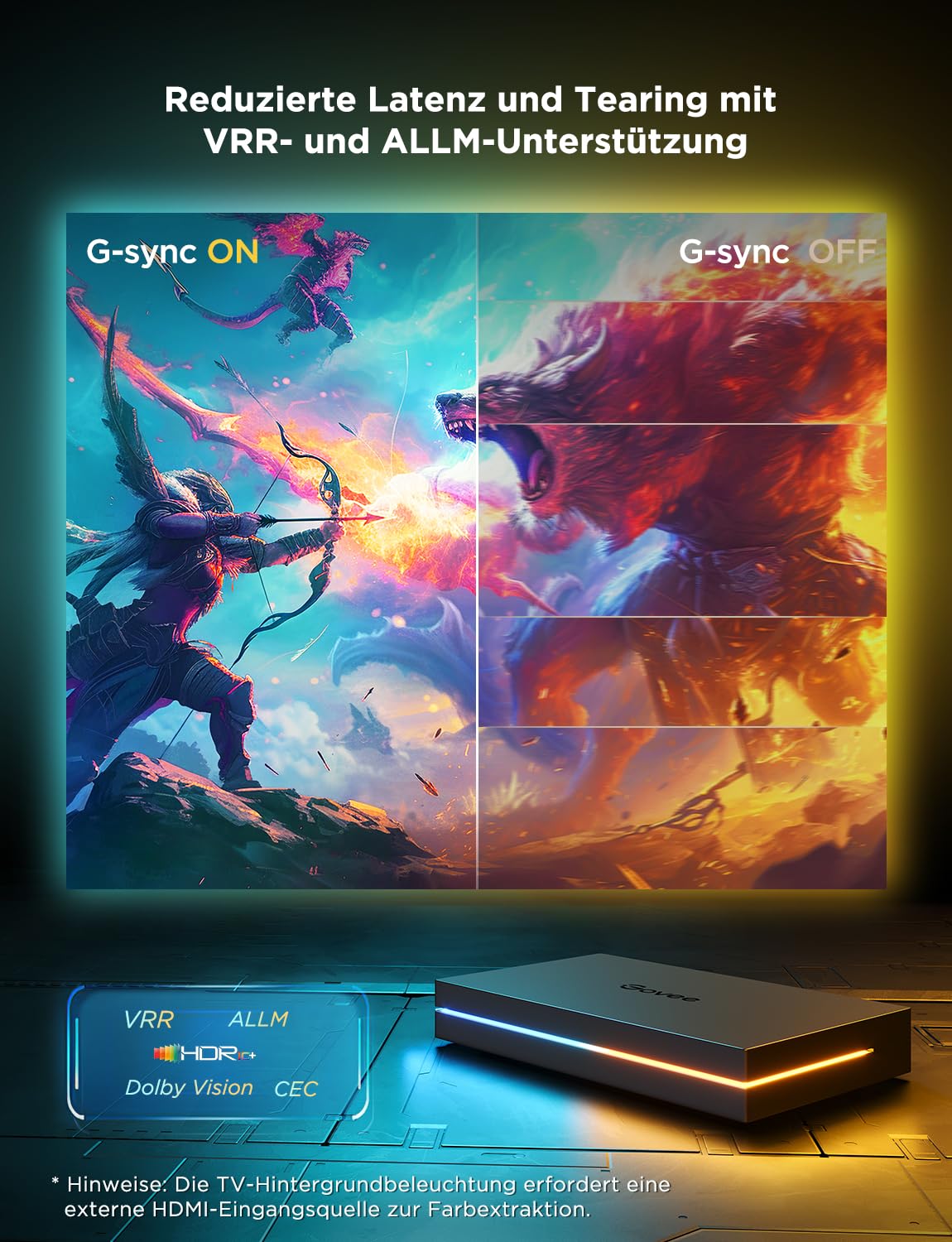 HDMI 2.1 Sync Box Kit mit TV-Hintergrundbeleuchtung, 8K bei 60 Hz und 4K bei 144 Hz, RGBWIC LED Streifen 75 LEDs/m, Modell H6604312DE