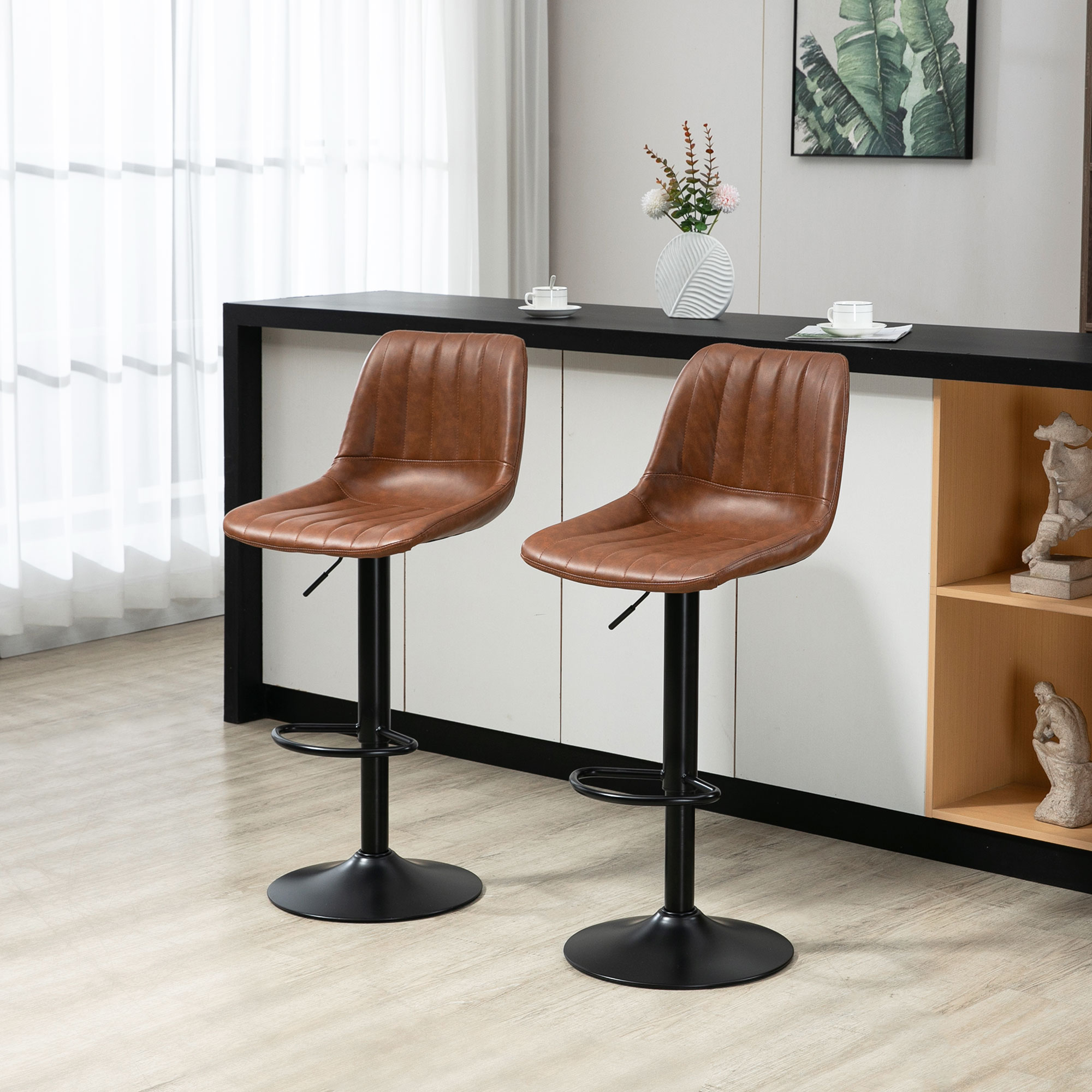 HOMCOM Barhocker 2er-Set im Retrodesign, mit Fußstütze, höhenverstellbar, 43 cm x49,5 cm x 111 cm