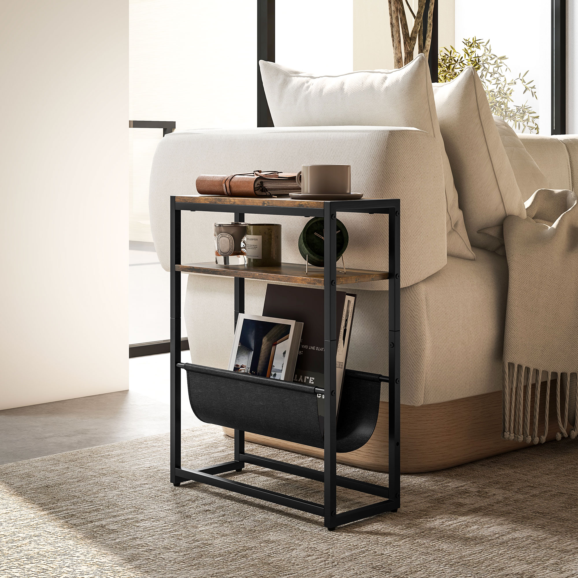 HOMCOM Beistelltisch Sofatisch mit Regal und Zeitschriftenhalter Industriedesign - 43B x 18T x 56H cm