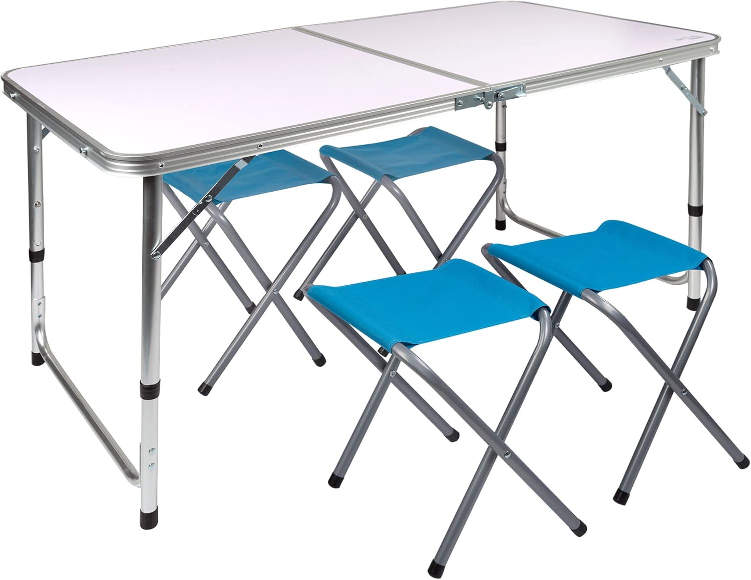Aktive 52893 - Tavolo da campeggio pieghevole portatile per 4 persone | Regolabile in altezza, include 4 sgabelli | Tavolo pieghevole da giardino | Tavolo pieghevole con sedie all'interno