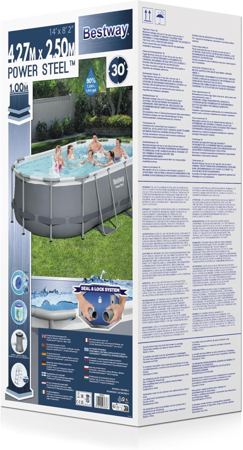 Bestway Power Steel Frame Pool Set, oval, grau, 424 x 250 x 100 cm