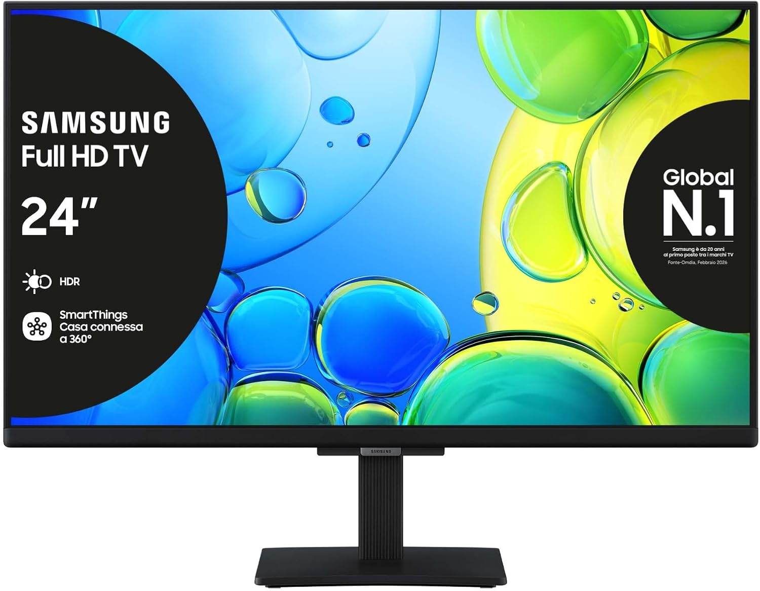 Samsung Full HD Smart TV 24'' UE24F6000FUXZT, Hyper Real Processor, HDR & Pur Color, Smart Experience, OTS Lite & Adaptive Sound, SlimLook Design, edizione speciale PACCHETTO INTRATTENIMENTO, 2025