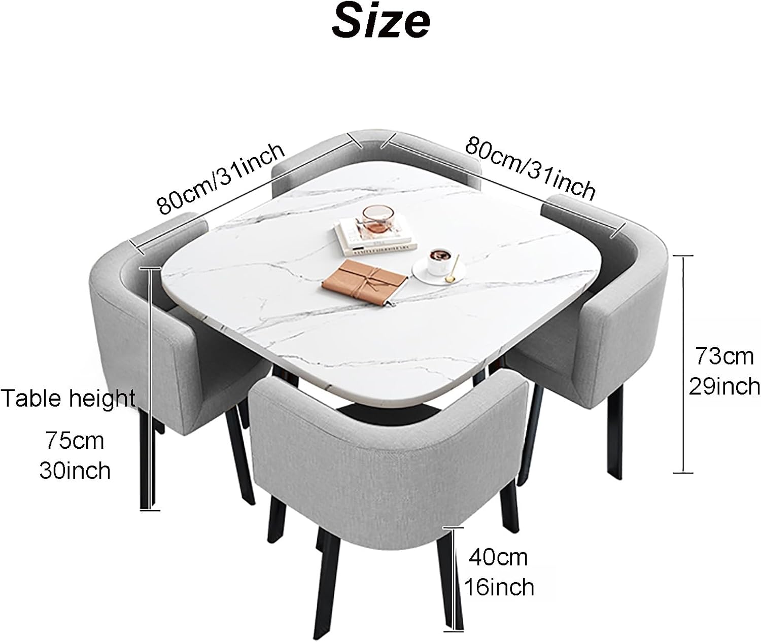 Generico Set Tavolo e Sedia da Salotto, Tavolo da Pranzo Quadrato e 4 sedie, Set da caffetteria, Tavolo da Svago, Stile retrò, Ufficio, Salotto, Cucina, 80 cm, 1 Tavolo e 4 sedie (Colore: Nero, Dimen