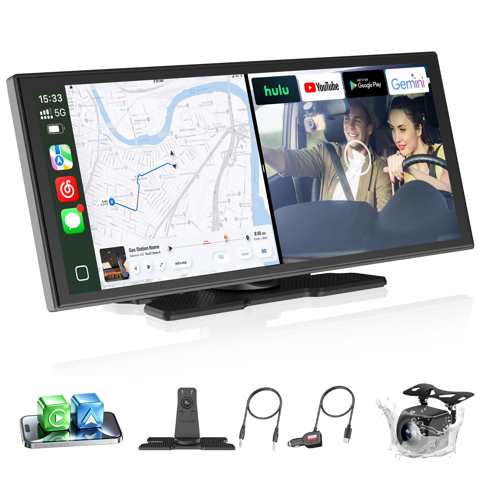 11,4 Zoll CarPlay Display für kabelloses Apple CarPlay und Android Auto mit Android 15, Google Play, Gemini AI Sprachassistent, GPS-Navigation
