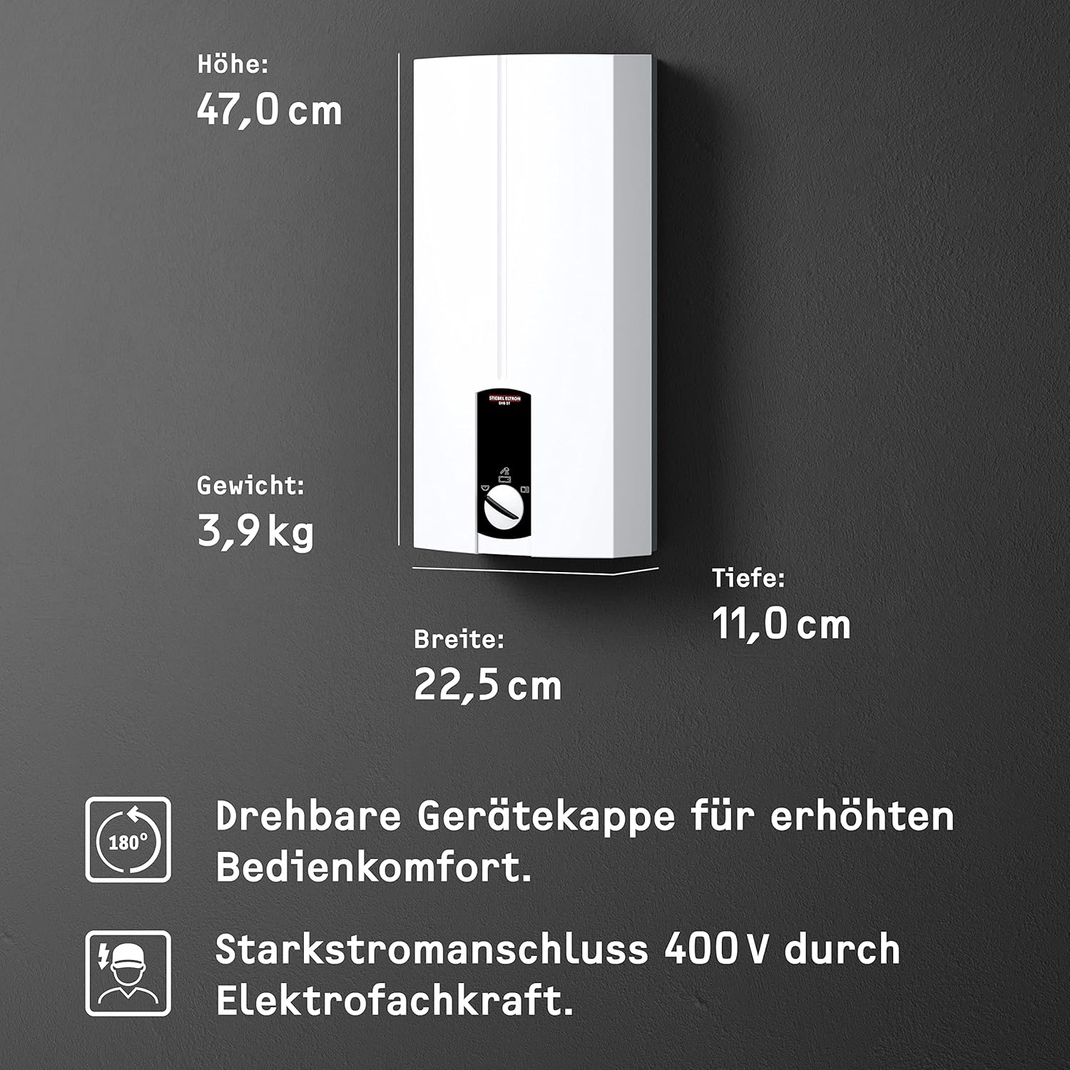 STIEBEL ELTRON elektronisch gesteuerter Durchlauferhitzer DHB 18 ST, 18 kW, druckfest, 3 Anwendungssymbole, 227608