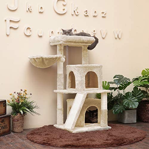 Hey brother 41.34 inches Cat Tree with Scratching Board, 2 Luxury Condos, Cat Tower