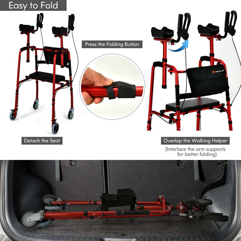 Eletriclife Folding Auxiliary Walker Rollator with Flip-Up Brakes and Seat Bag
