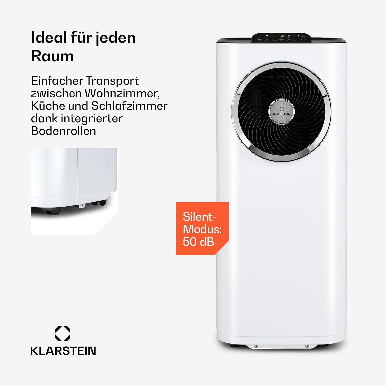 Klarstein Kraftwerk Eco Smart 11 Mobiles Klimagerät – 11,500 BTU, 35-59 m², WiFi & App-Steuerung, 3-in-1 Klimaanlage, Ventilator & Entfeuchter, Leise 50 dB, A+ Effizienz, Fensterkit Inkl., Weiß