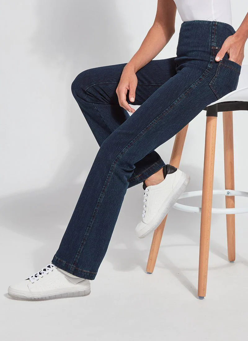 Baby Bootcut Knit Denim Jeans �C Indigo | Long Inseam Stretch Jeans by Lyss��