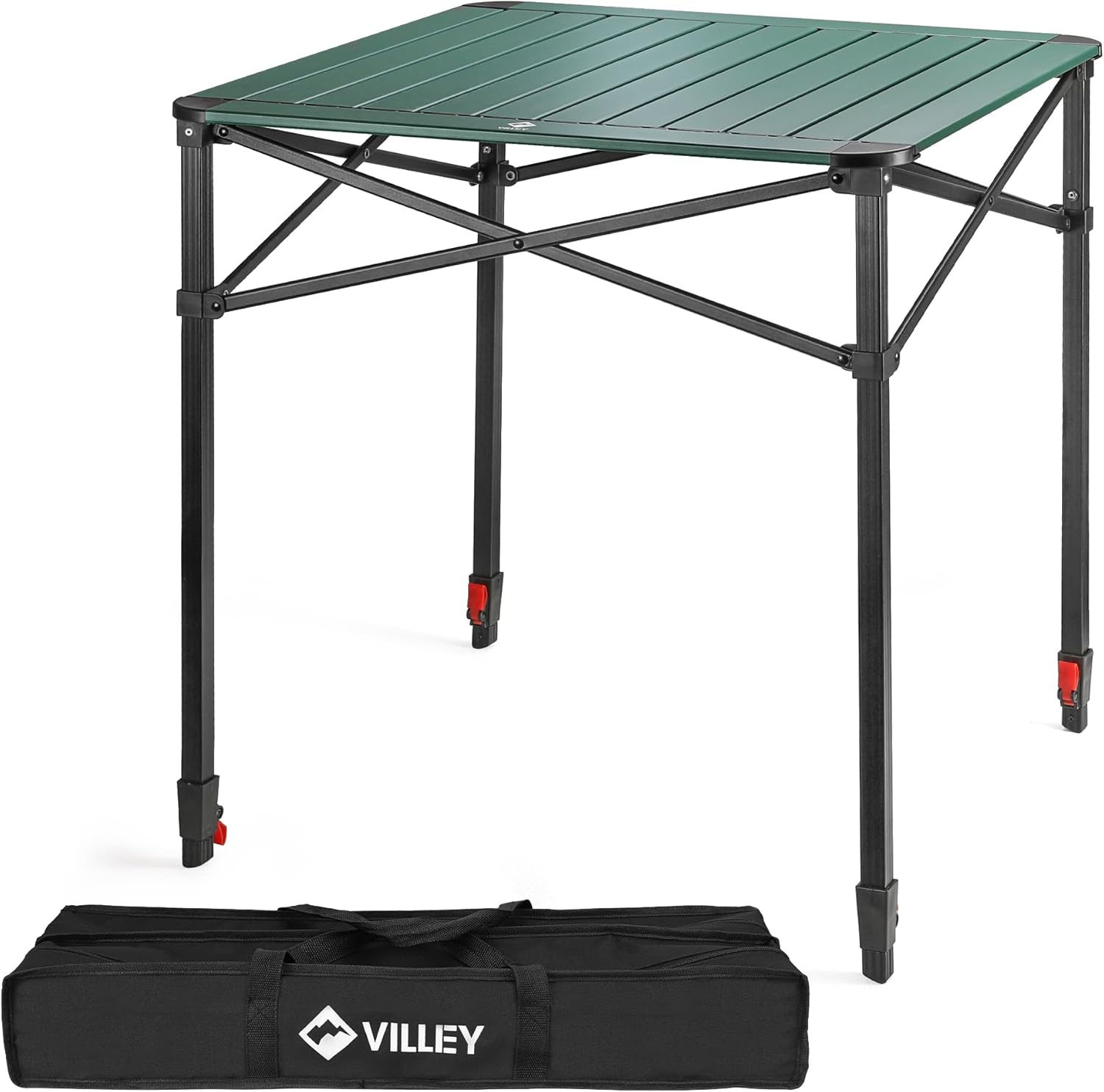 VILLEY Tavolo Pieghevole in Alluminio con borsa per il trasporto, tavolo da campeggio pieghevole, tavolo da balcone pieghevole, tavolo da giardino per picnic, campeggio, 52 * 52 * 65cm