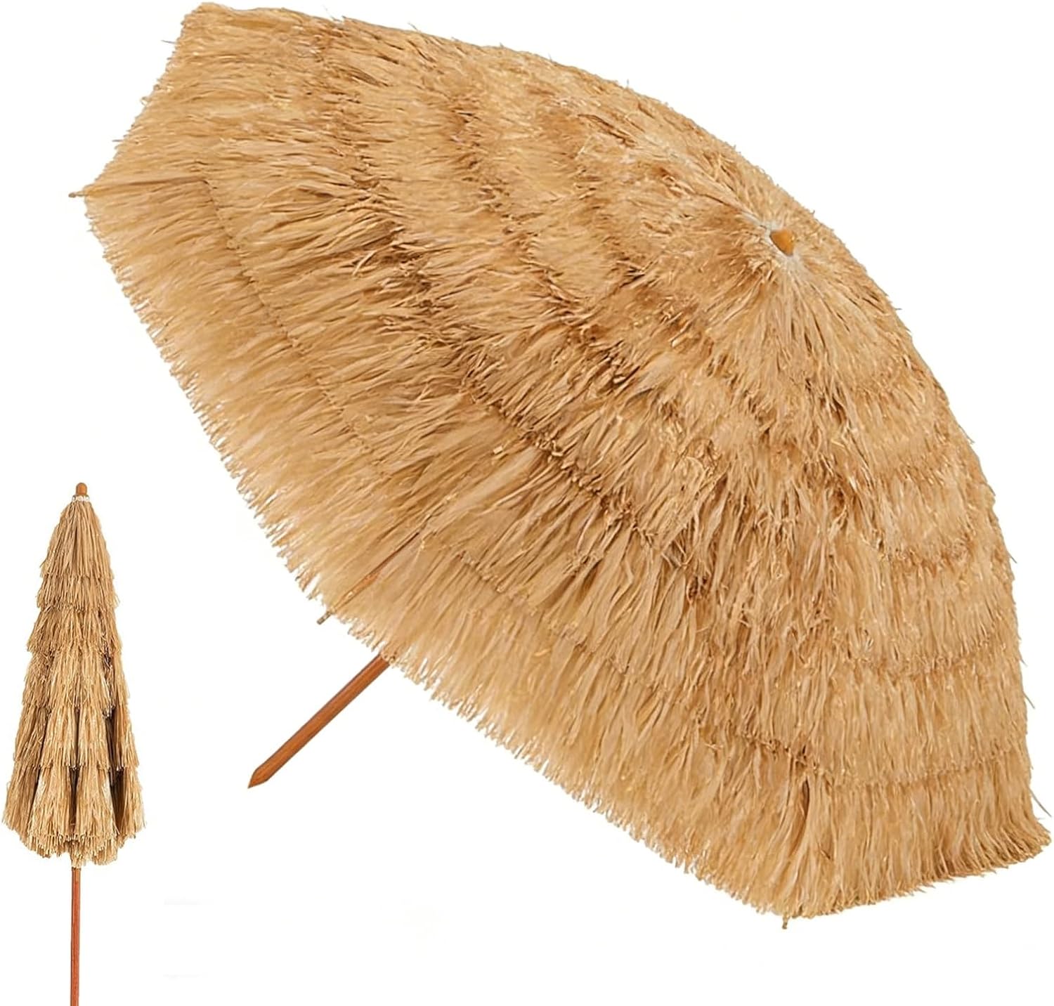 Tragbarer Tropischer Strohschirm, Großer Runder Sonnenschirm for Den Außenbereich, Höhenverstellbar, for Garten, Pool, Hinterhof, Strand, Camping(1.5m/4.9ft)