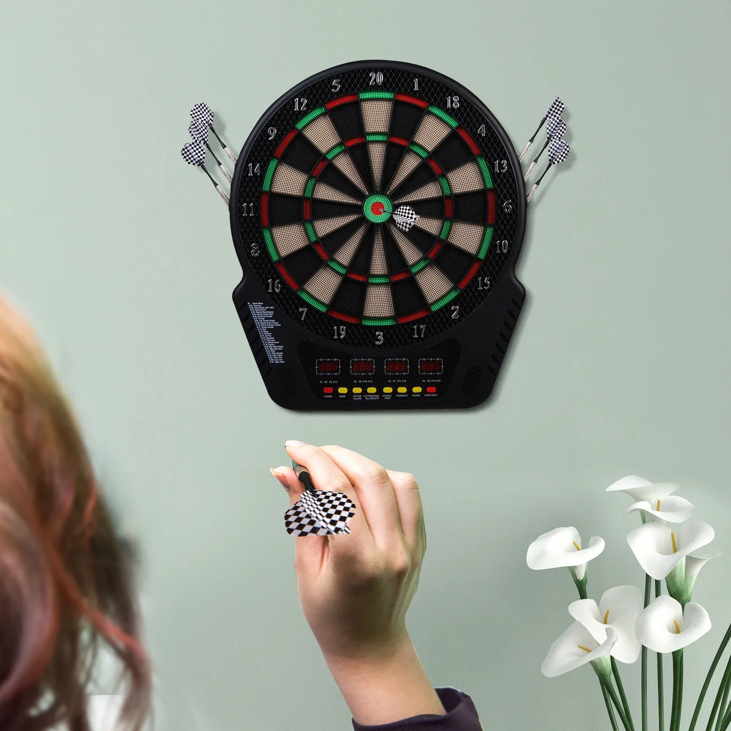 HOMCOM Elektronische Dartscheibe Dartboard 27 Spiele 16 Spieler