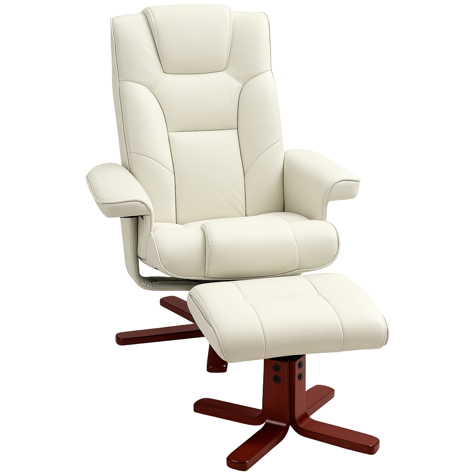 HOMCOM Relaxsessel mit Hocker, Lederoptik, neigbare Lehne, bis 150 kg, Cremeweiß