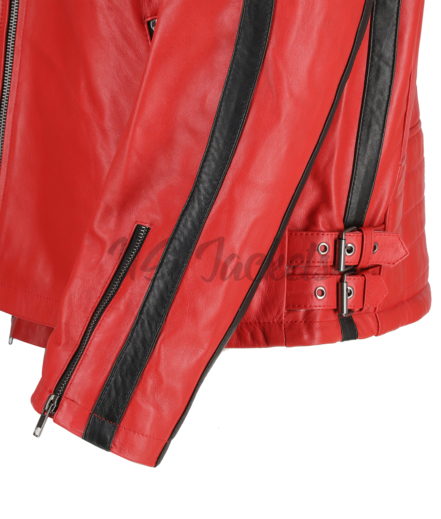 Mens Stripped Red Cafe Racer Jacket
