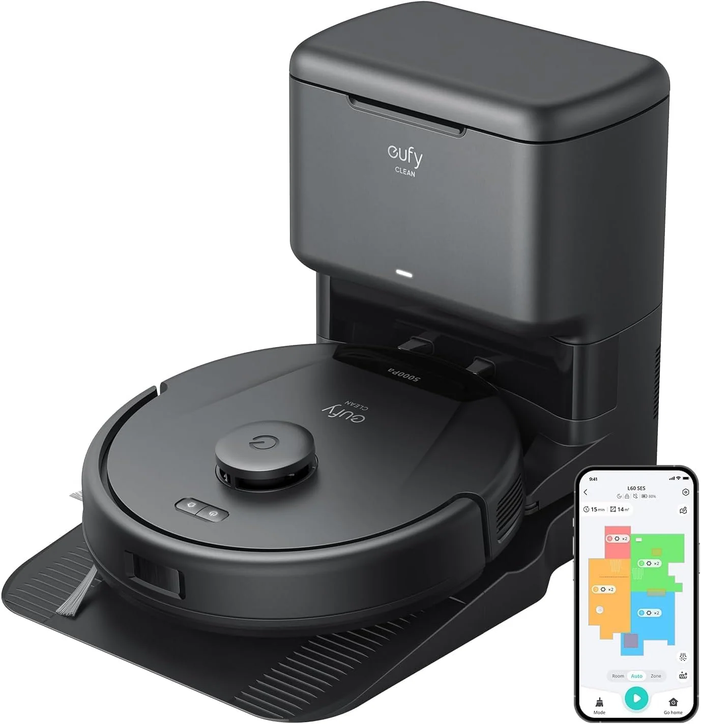 Amazon Renewed Saugroboter, Schwarz, eufy L60 mit Absaugstation, Ultra Starke 5.000Pa Saugkraft, Anti-Haar-Verwicklung