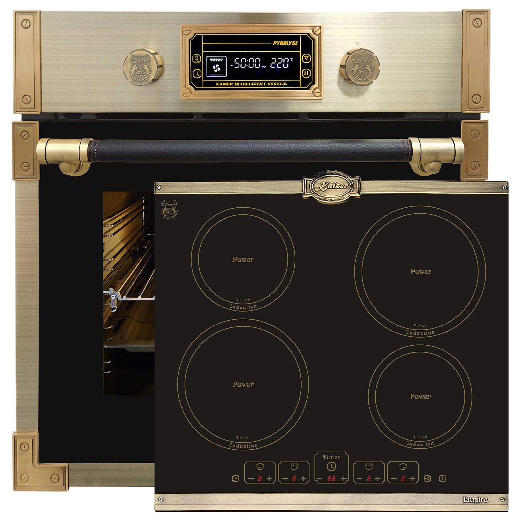 Backofen-Set Herd Set Autark Retro Einbau Backofen Elektro, 73 L mit Induktionskochfeld Autark 60 cm 4 Zonen mit Booster EH 6427 AD+KCT 6195 IEm
