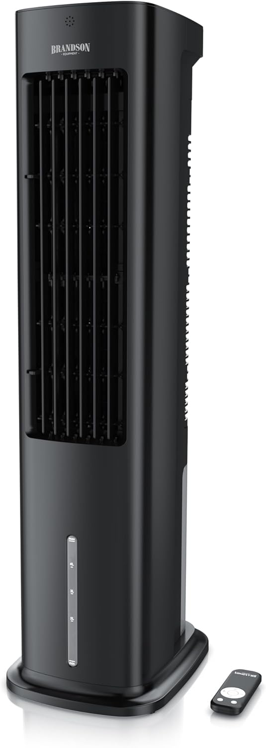 Brandson - Luftkühler mit Wasserkühlung 5 in 1 - Verdunstungskühler, Luftbefeuchter, Ventilator & Luftreiniger, mobile Klimaanlage ohne Abluftschlauch - Preisträger 2025 - leise - 5L Wassertank