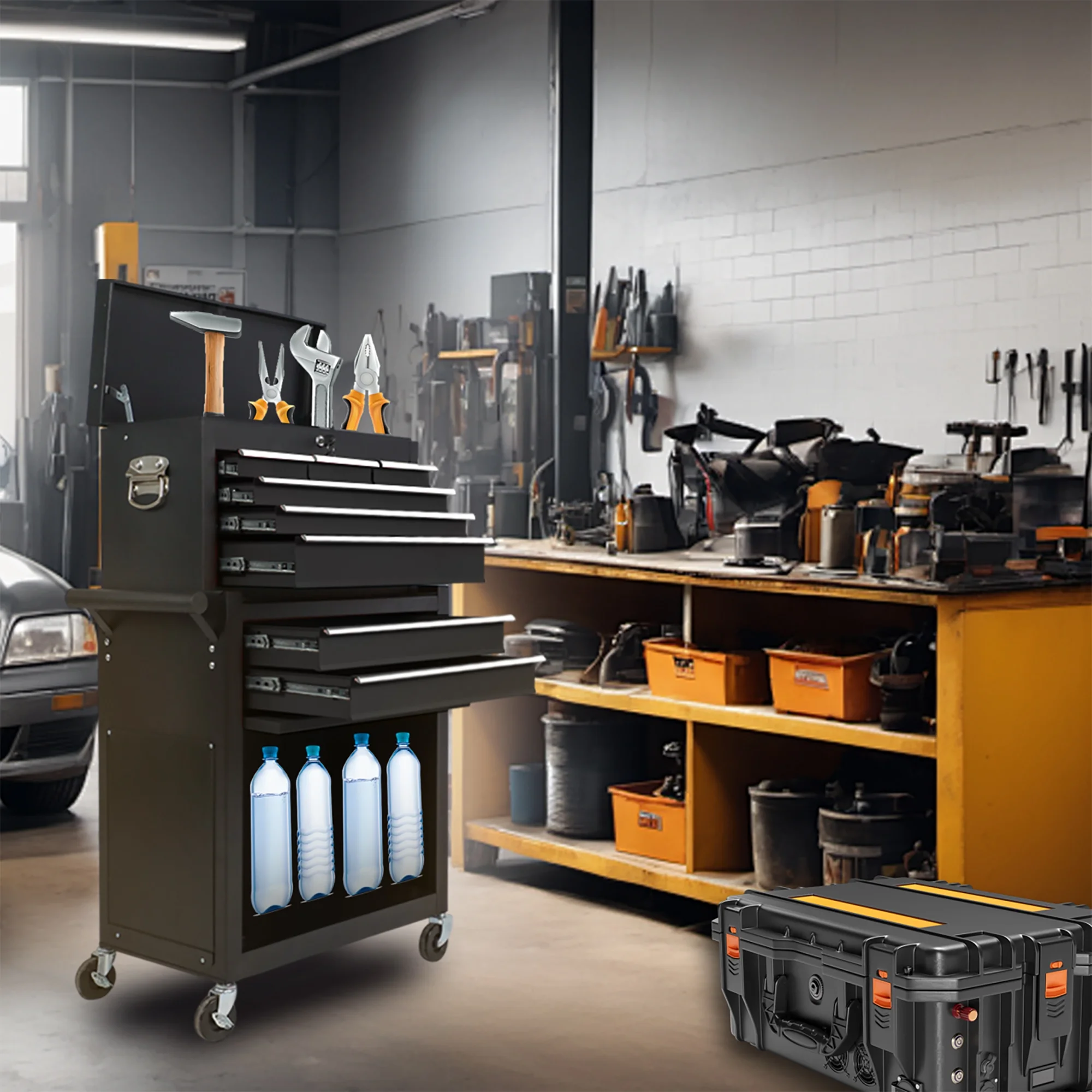 8 Drawer Large Capacity Rolling Toolbox, Detachable Cabinet Storage Tool Chest with Wheels, Tool Storage Cabinet with Lock for Workshop Garage