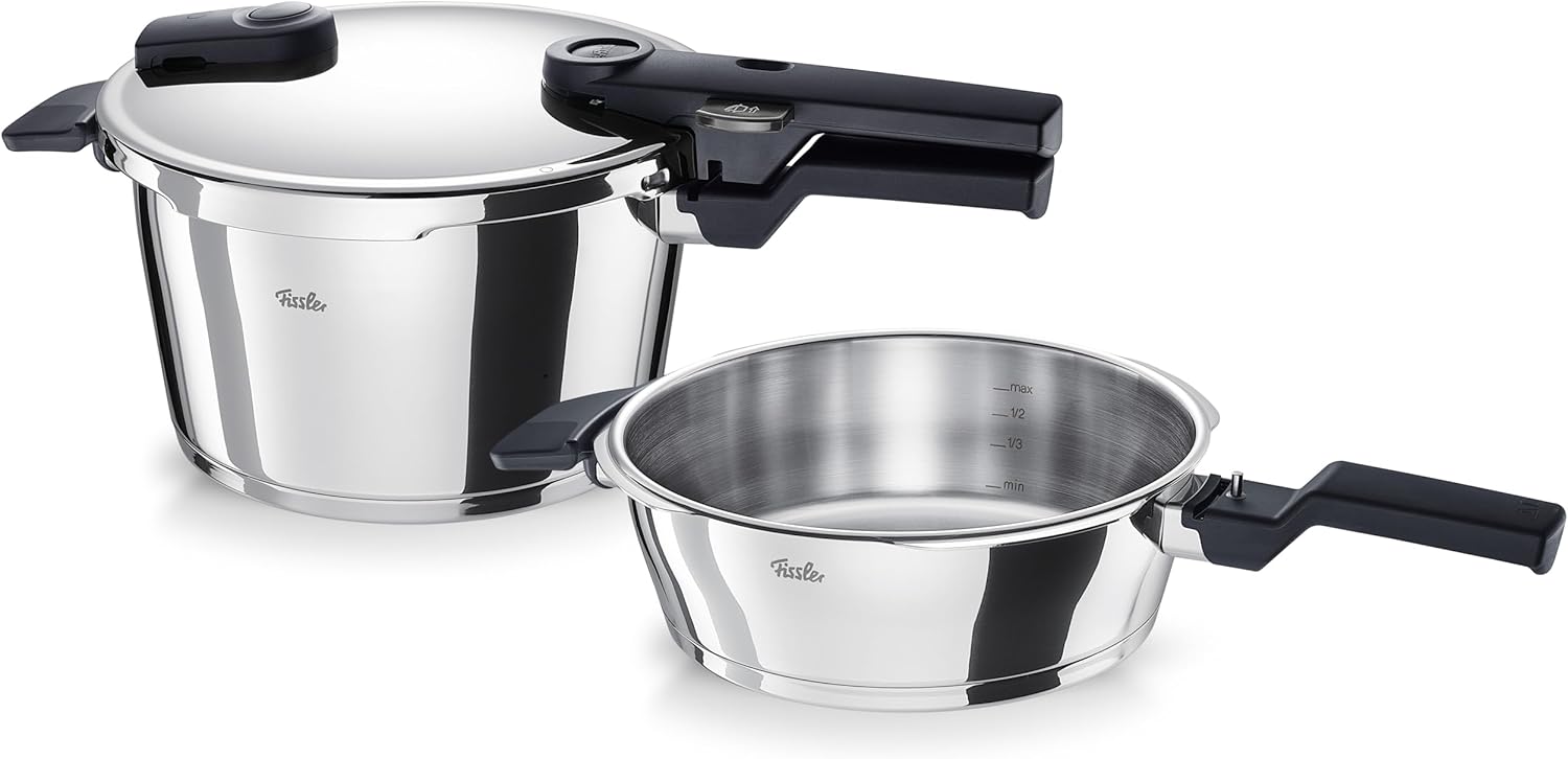 Fissler Vitaquick/Schnellkochtopf-Set, 3-teilig (1 Schnellkochtopf 4,5 L + 1 Schnell-Bratpfanne 2,5 L - Ø 22 cm) – Induktion