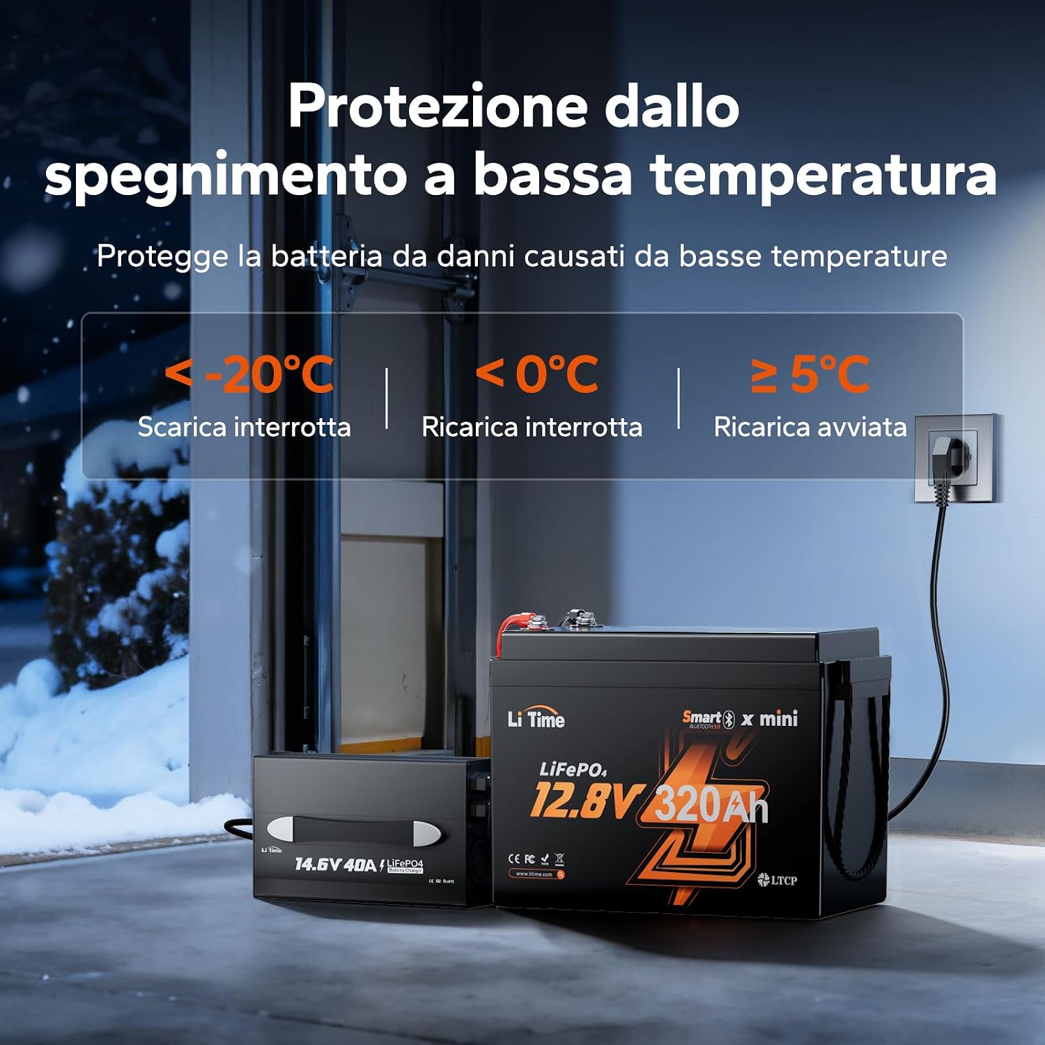 LiTime Batteria al Litio LiFePO4 12V 320Ah con Bluetooth per Camper, 4000-15000 Cicli Profondi, Energia 4096Wh, Perfetta per RV, Furgone Camperizzato, Impianti Solari, Barche, Motori Trolling
