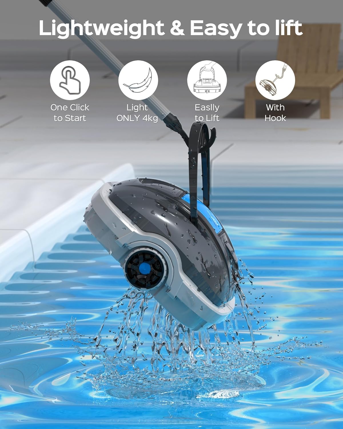 WYBOT Robot Piscina Fuori Terra per Piscina da 80m², Robottino Pulitore con Doppia Motricità e Parcheggio Autonomo | Robot Piscina Pulitore Senza Fili con Batteria Autonomia 100 Min Grigio scuro