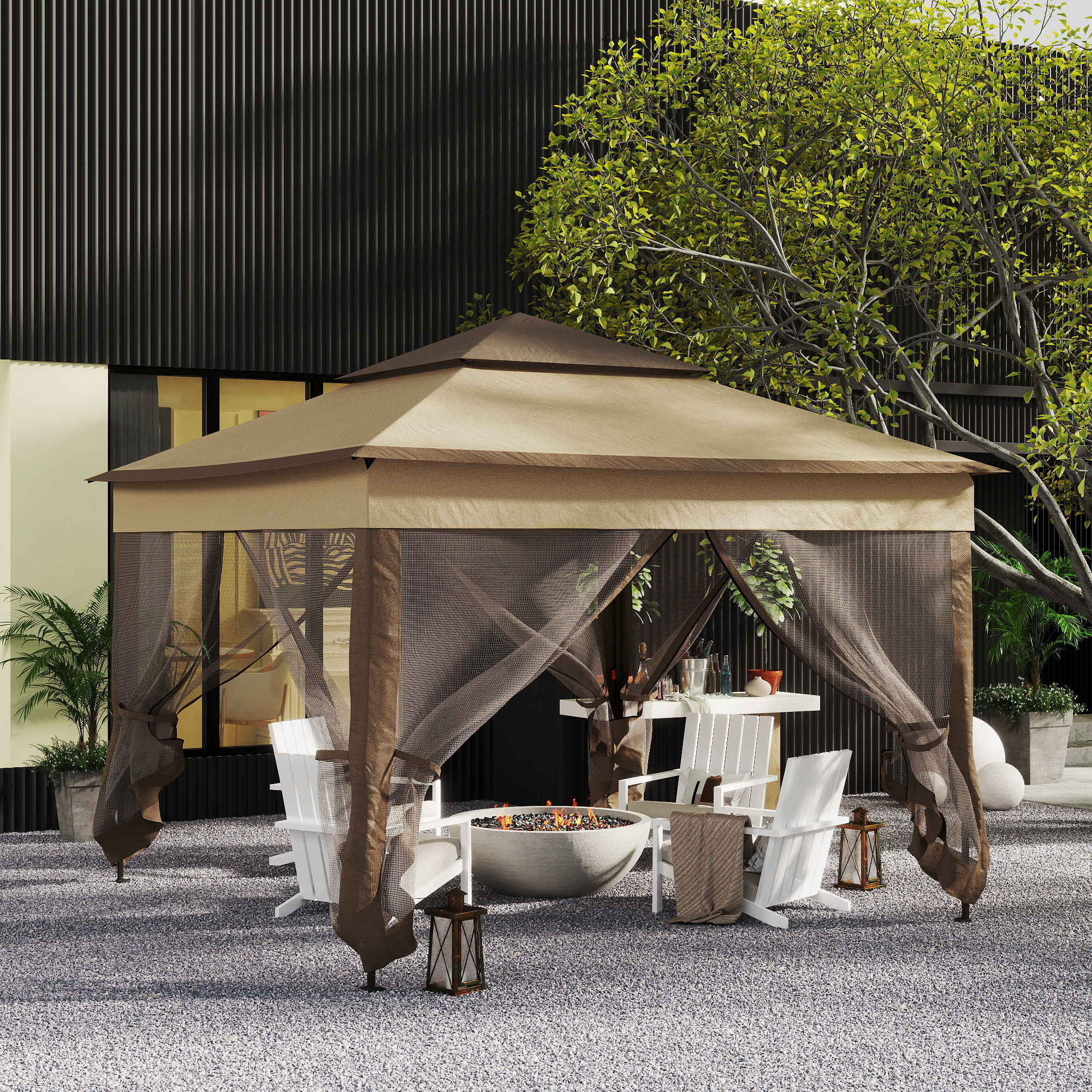 Outsunny Faltpavillon mit Seitenwänden Transporttasche Khaki 3,25 x 3,25 x 2,65 m
