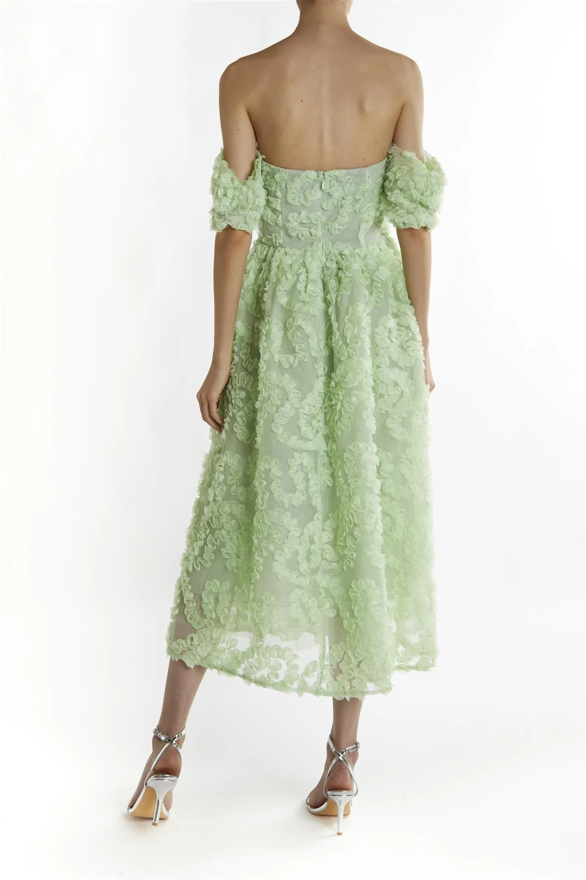 Sage-Green Amelia Bardot Bust Cup Midi Dress