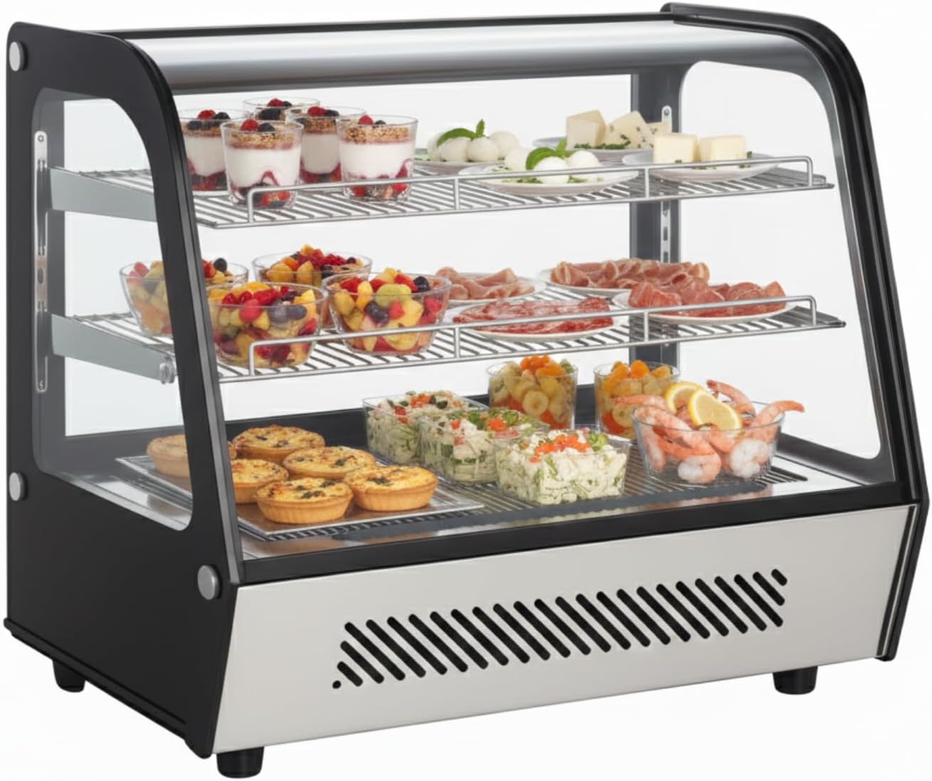 Générique Vetrina refrigerata da bancone 120 l, raffreddata ventilata, 0 / +12 °C, doppia vetrata, in acciaio inox, porte scorrevoli posteriori