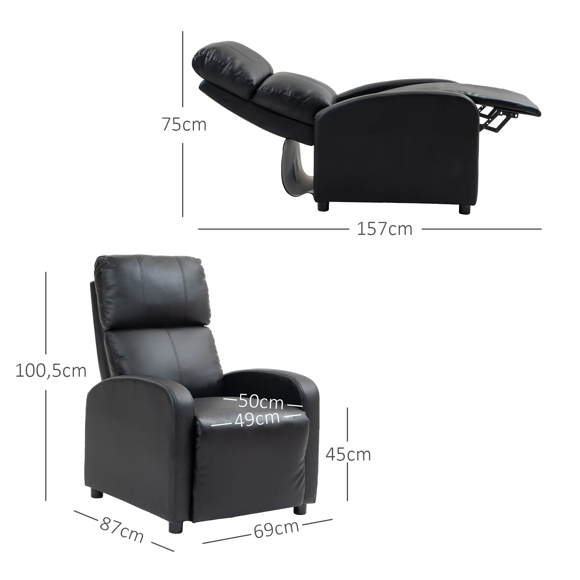HOMCOM Relaxfauteuil, tv-stoel met ligfunctie, dik gestoffeerd
