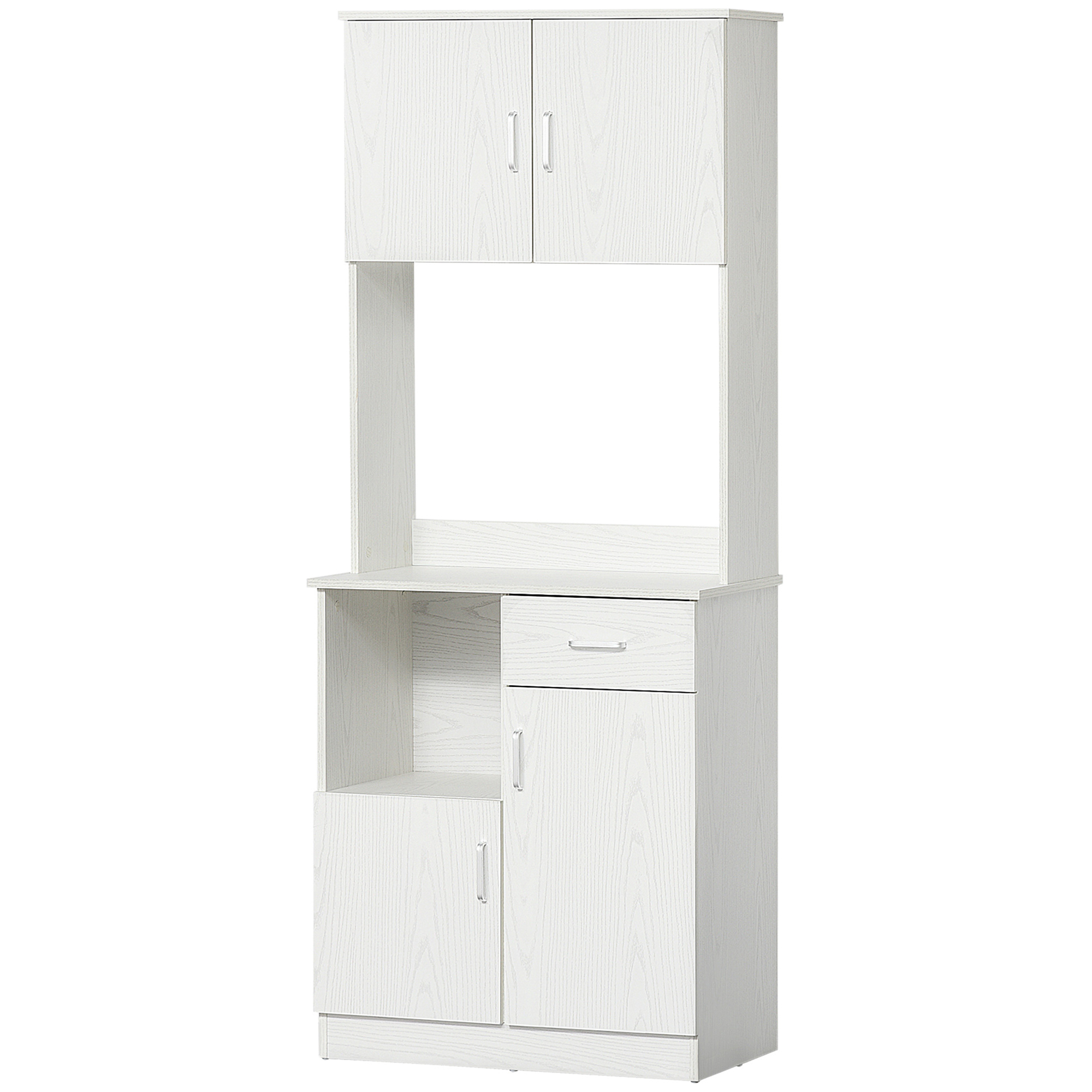 HOMCOM Küchenbuffet Küchenarmoire Mehrzweckschrank 4 Türen 1 Schublade Regal + große Arbeitsplatte 71 x 41 x 178 cm MDF Weiß