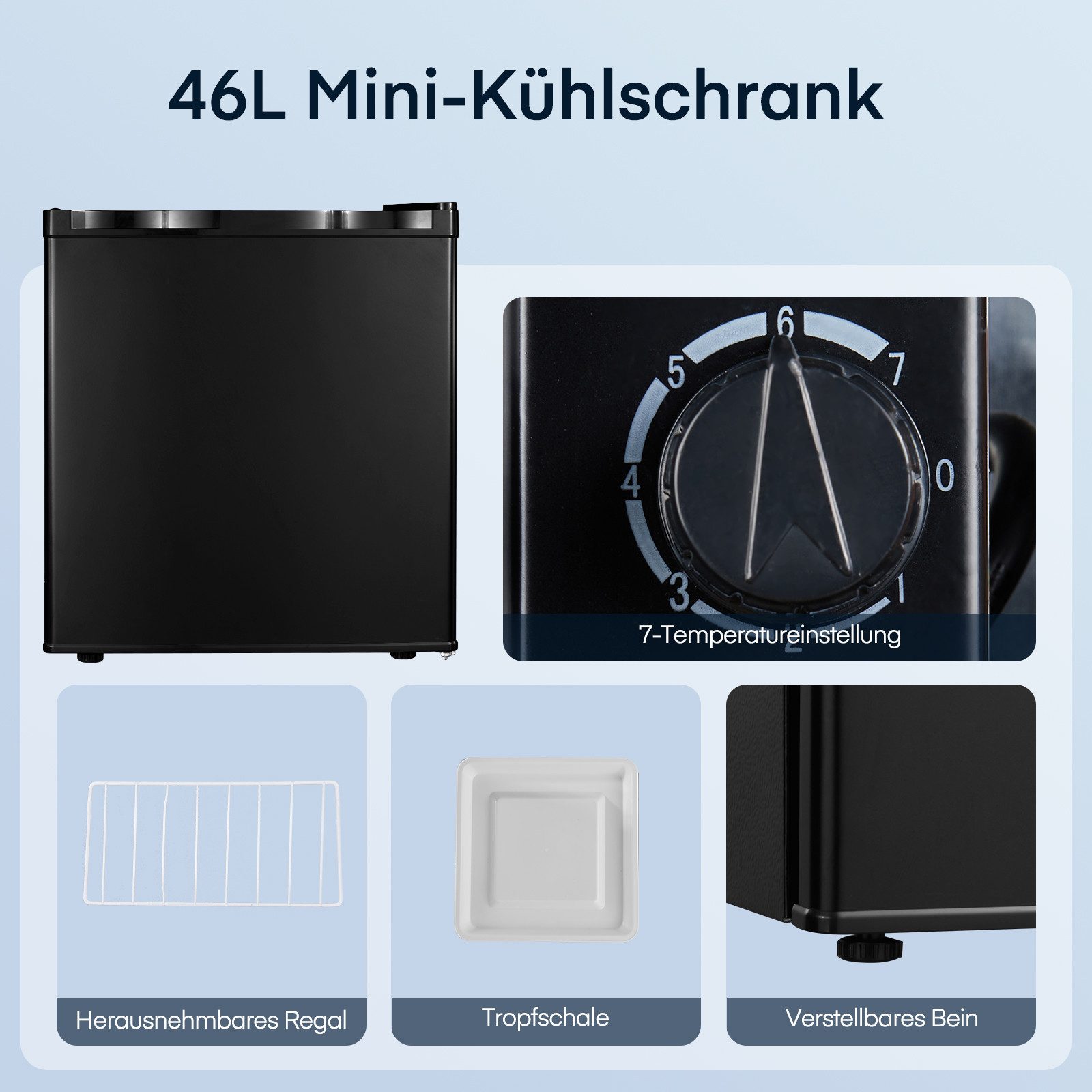 Table Top Kühlschrank 46L Minikühlschrank mit Kühl- und Gefrierfunktion