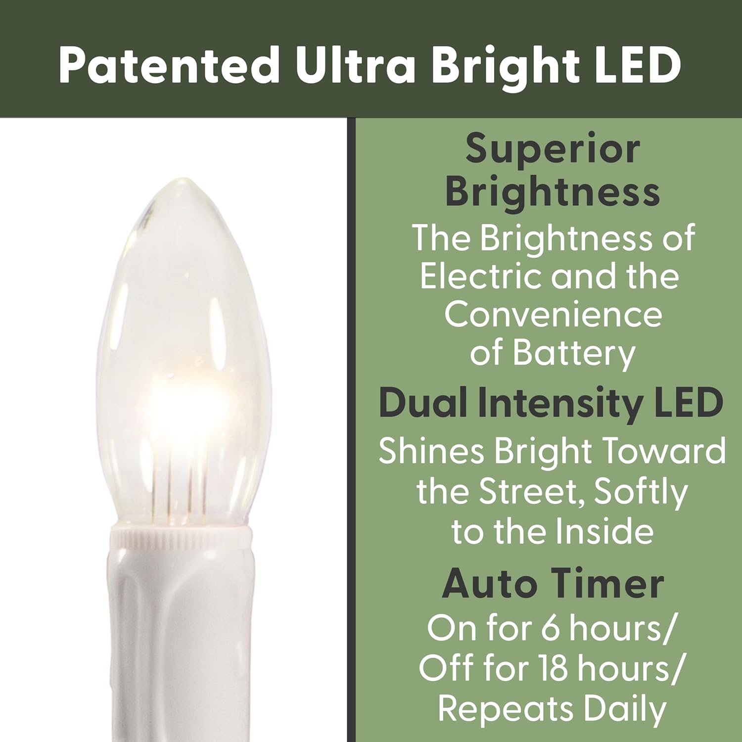 612 Vermont Ultrahelle LED-Fensterkerzen mit Timer, batteriebetrieben, Slim-Line Metallsockel, VT-2813-OW-4R (mattes Onyx, 4 Stück)