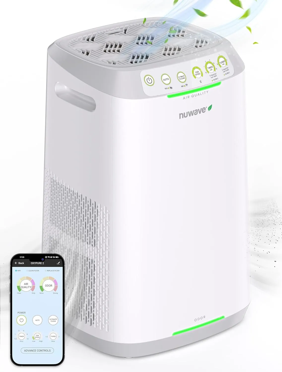 Smart Air Purifiers, ZERO Waste & ZERO Filter Replacements, Covers Up to 2002 Sq.Ft. for Home Large Room Bedroom, 30&deg;, 60&deg;, 90&deg; Vents, 6 Fan Speeds, Sleep Mode, Timer, white