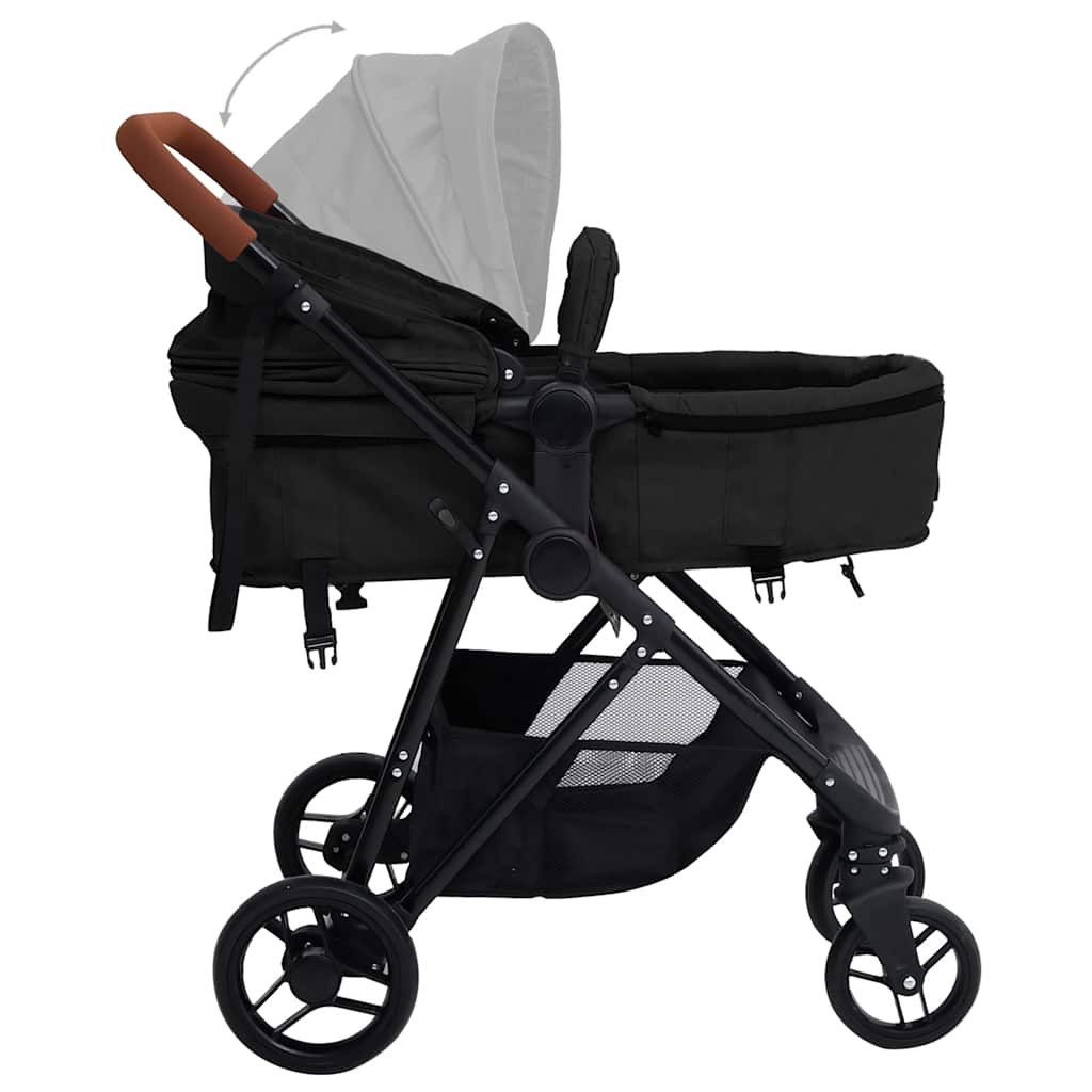 Kinder-Buggy 3-in-1 Kinderwagen Anthrazit und Schwarz Stahl