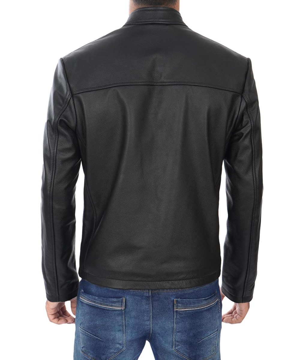 Mens Black Leather Cafe Racer Jacket