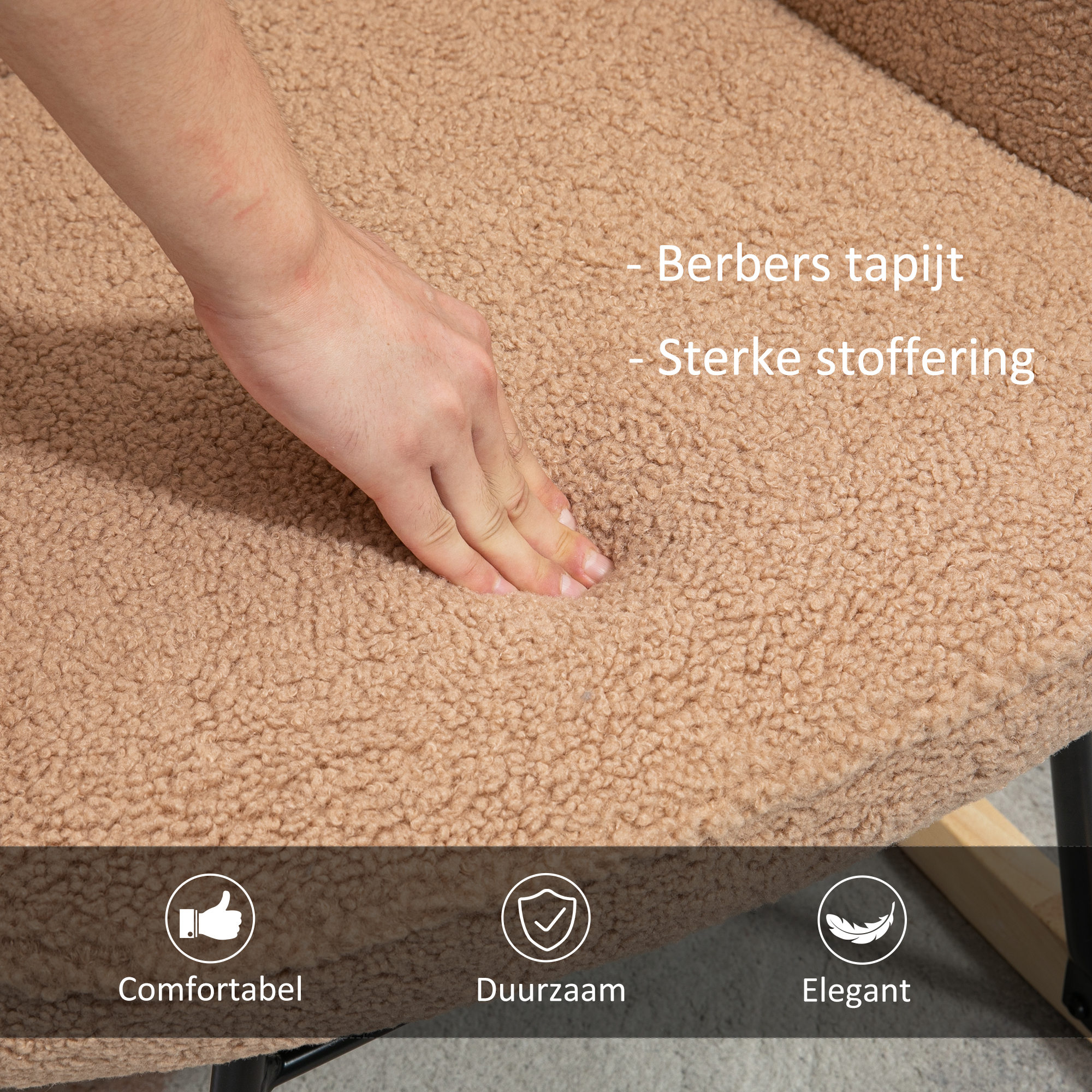 Schommelstoel in Retro-Design, Massief Hout, Stoel, Relaxstoel, 92 cm x 71 cm x 101 cm, Bruin