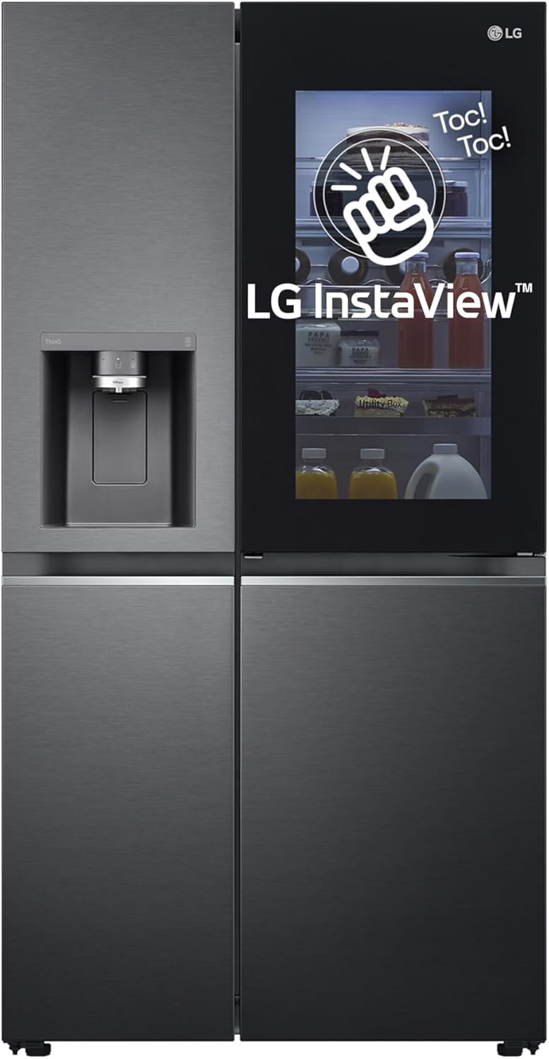 LG GSXV91MCAE Frigorifero Americano Side by Side InstaView Total No Frost con Congelatore, 635 L, Dispenser Acqua e Ghiaccio UV Nano, Door Cooling, Linear Cooling - Frigo Smart con Wi-Fi e Freezer