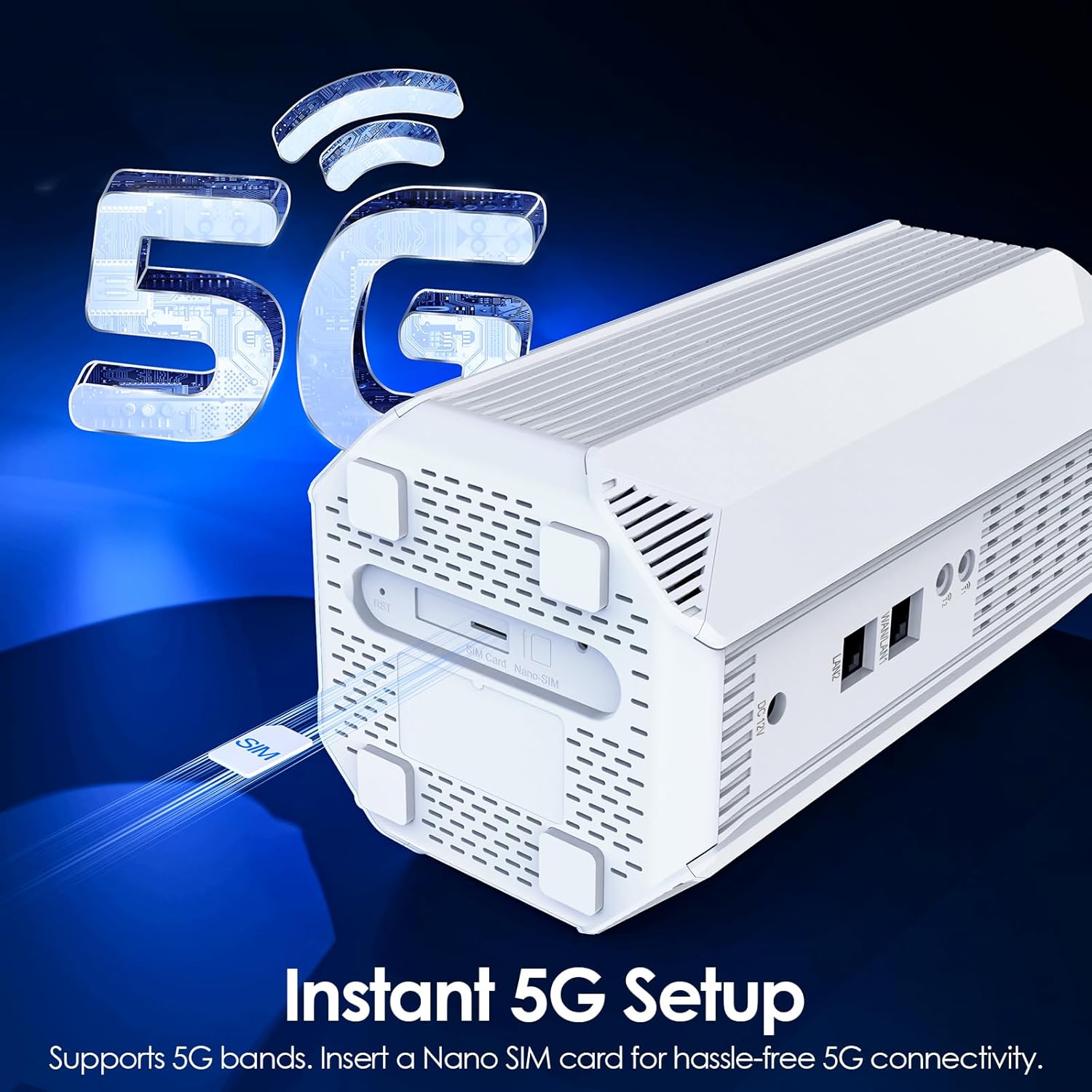 WAVLINK WiFi 6 AX3000 Router 5G con Slot SIM, 3,4 Gbps 5 G NR + 2975 Mbps WiFi 6, Supporto SA/NSA, 2 Porte Antenna Cellulare 5G, Porta Gigabit WAN/LAN, Slot per Scheda Nano SIM, VPN