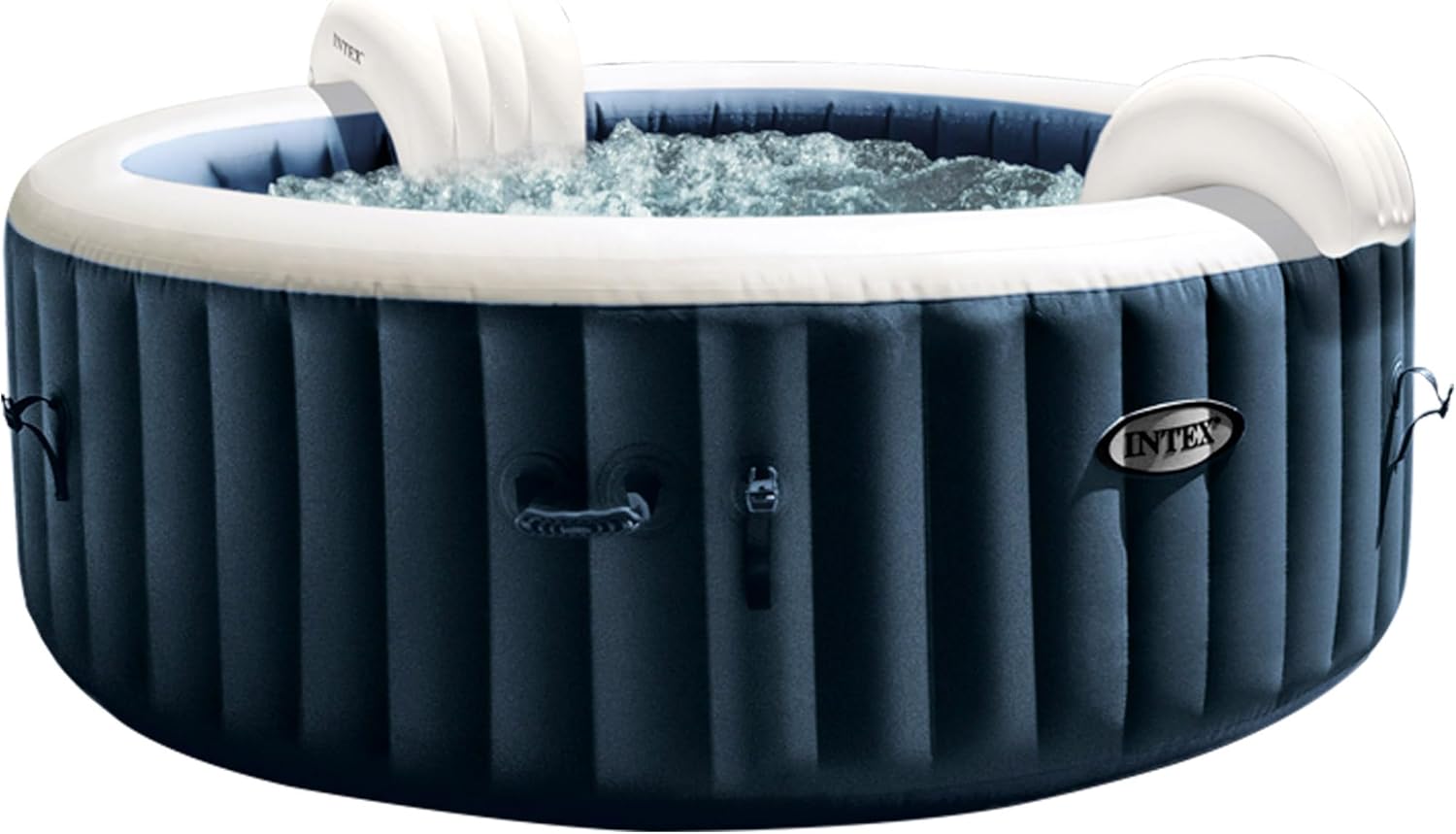 Intex 28430EX - Whirlpool aufblasbar PureSpa Bubble Massage, 4 Personen, 140 Düsen, Heizung, PVC, Navyblau, ⌀ 196x71 cm