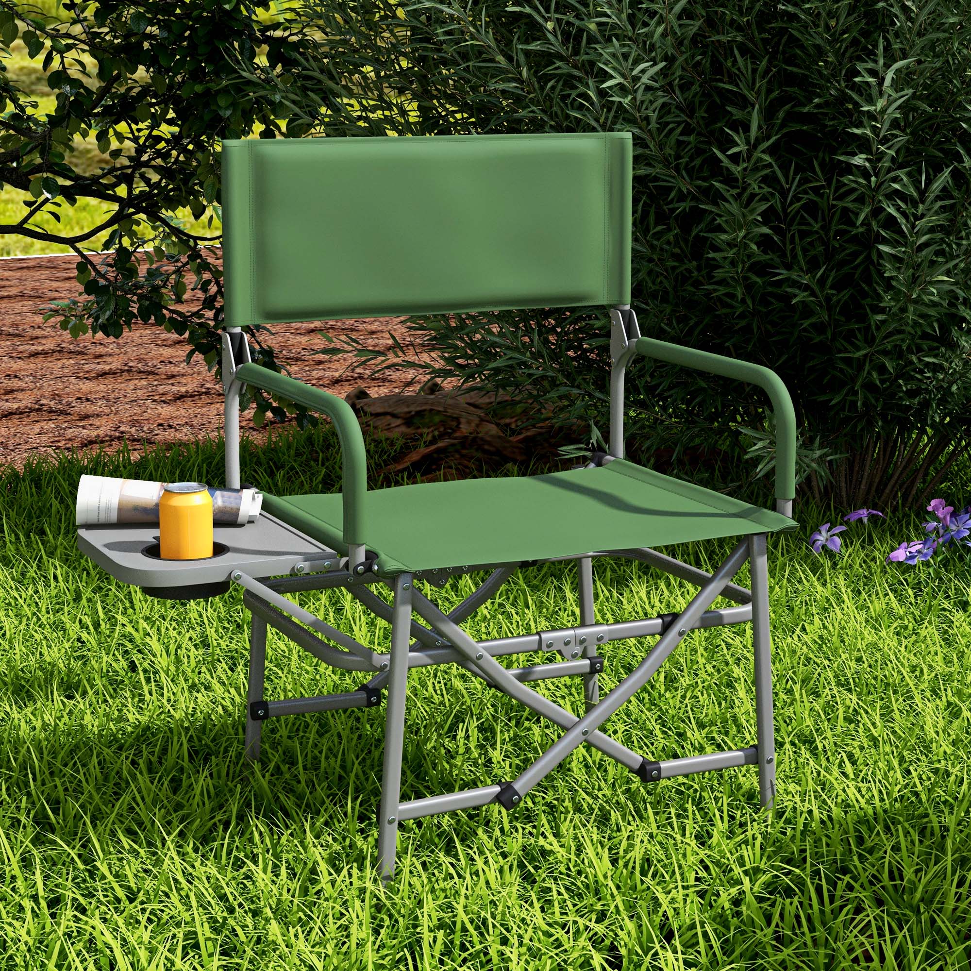 Outsunny Klappstuhl mit klappbarem Seitentisch, Becherhalter, leicht, Metallgestell, 81B x 51T x 87H cm, Grün