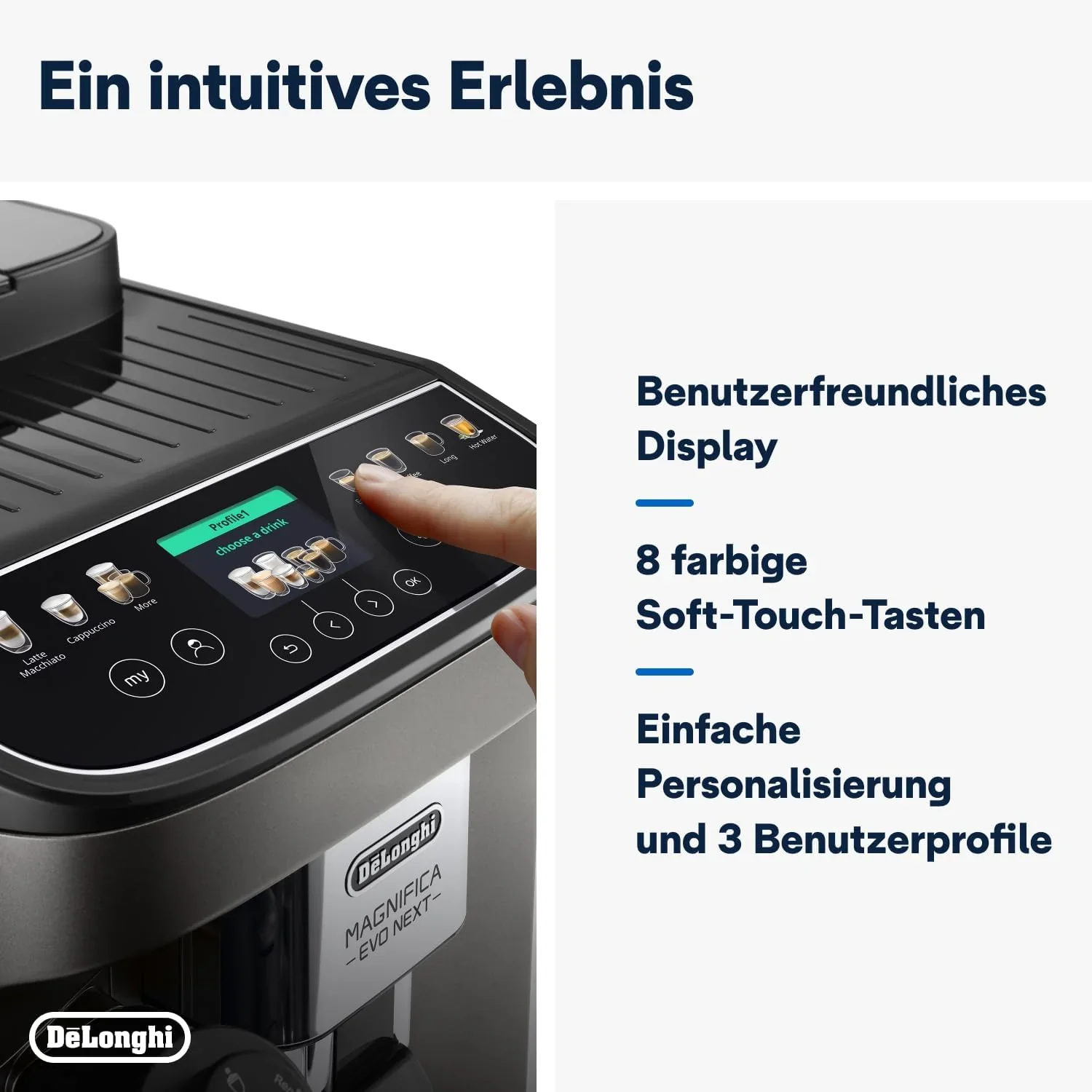 De'Longhi Magnifica Evo Next ECAM312.80.TB, Kaffeevollautomat mit 13 Getr?nken (Cappuccino, Espresso, Latte Macchiato), 2,4'' TFT Farbdisplay, LatteCrema Milchsystem, 2-Tassen-Funktion, Titan